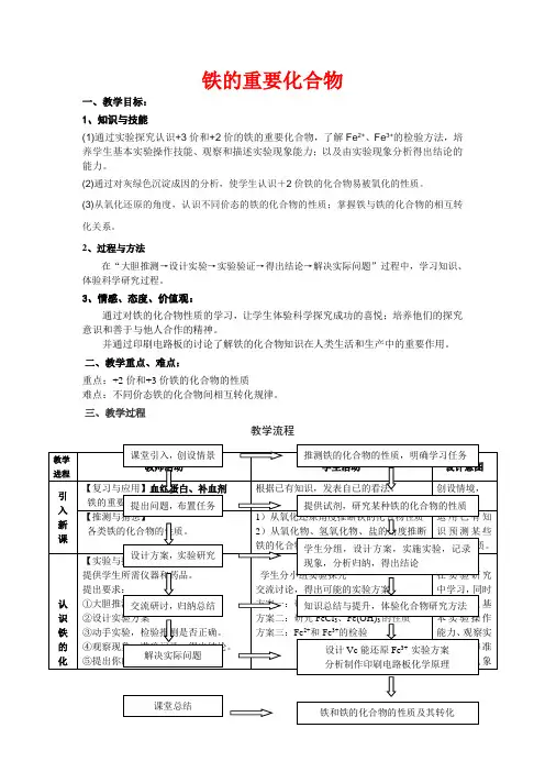 高中化学铁的重要化合物的教学设计新人教版必修1