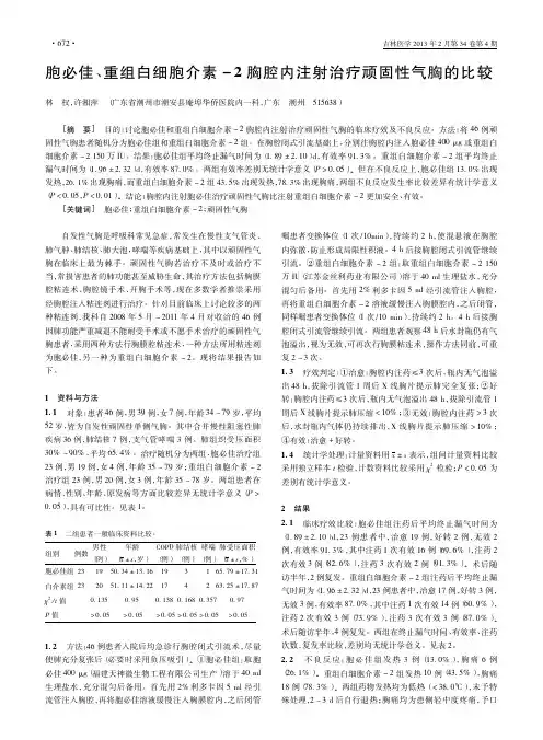 胞必佳_重组白细胞介素_2胸腔内注射治疗顽固性气胸的比较