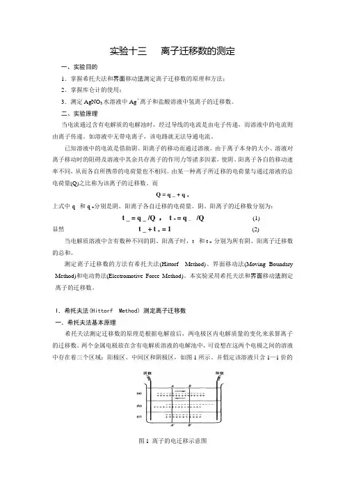 物理化学-实验十三：离子迁移数的测定