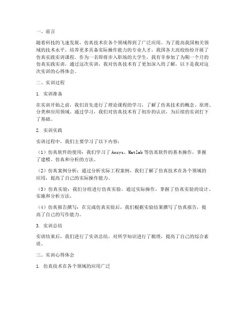 仿真实践实训心得体会