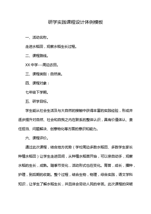 研学实践课程设计体例模板