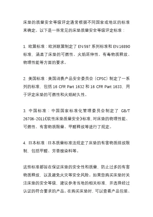 床垫质量安全等级评定 标准