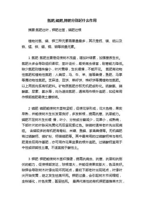 氮肥,磷肥,钾肥分别起什么作用