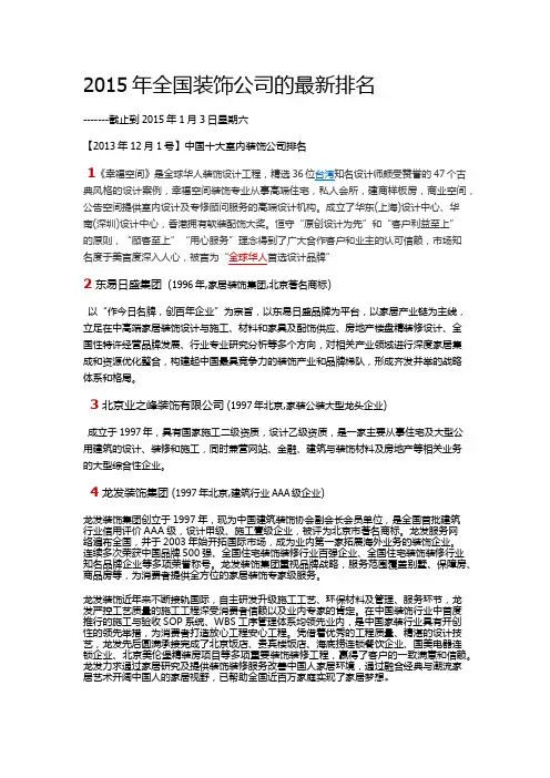 2015年全国装饰公司排名
