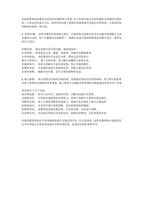 经验的框架结构包括流程步骤和核心要素