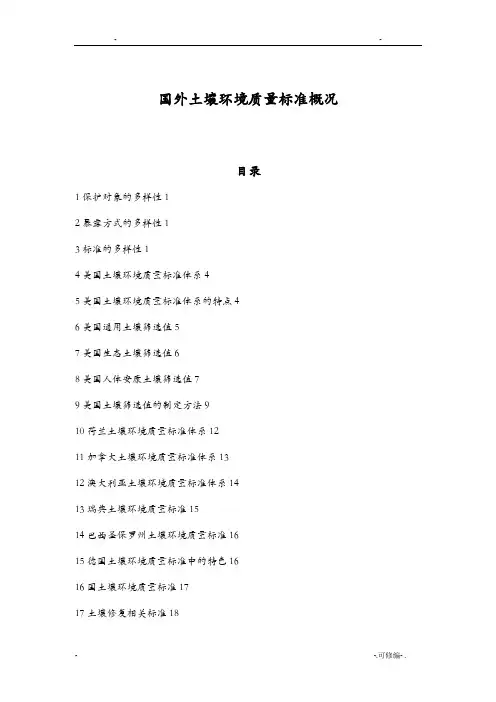 国外土壤环境质量标准概况