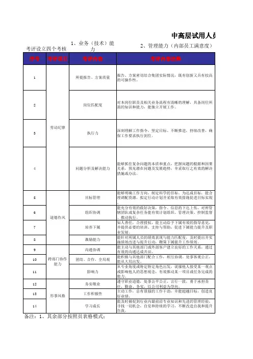 中高层试用人员胜任力考核(转正考核工具)