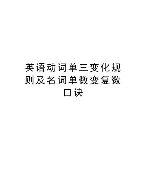 英语动词单三变化规则及名词单数变复数口诀知识讲解