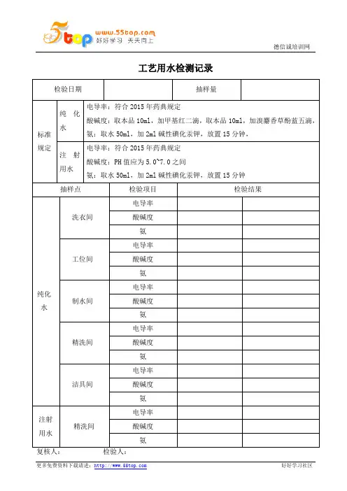 工艺用水检测记录表
