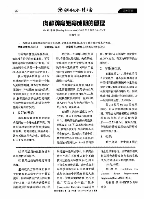 肉种鸡育雏育成期的管理