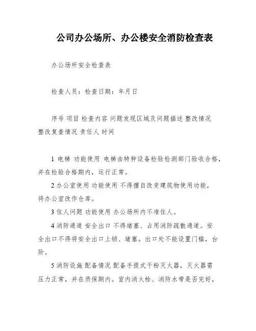 公司办公场所、办公楼安全消防检查表