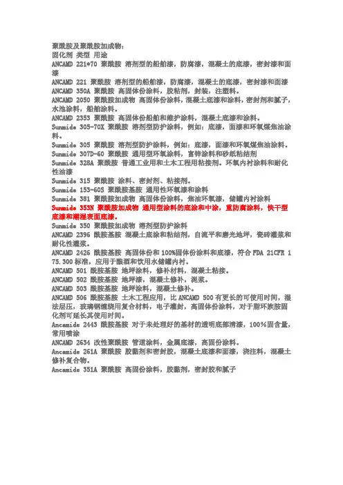 美国空气聚酰胺固化剂大全