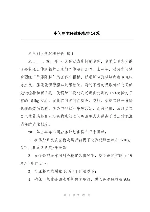 车间副主任述职报告14篇