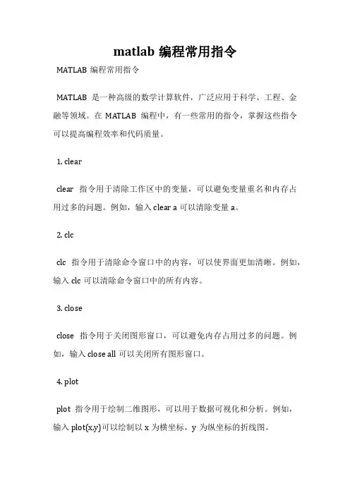 matlab编程常用指令