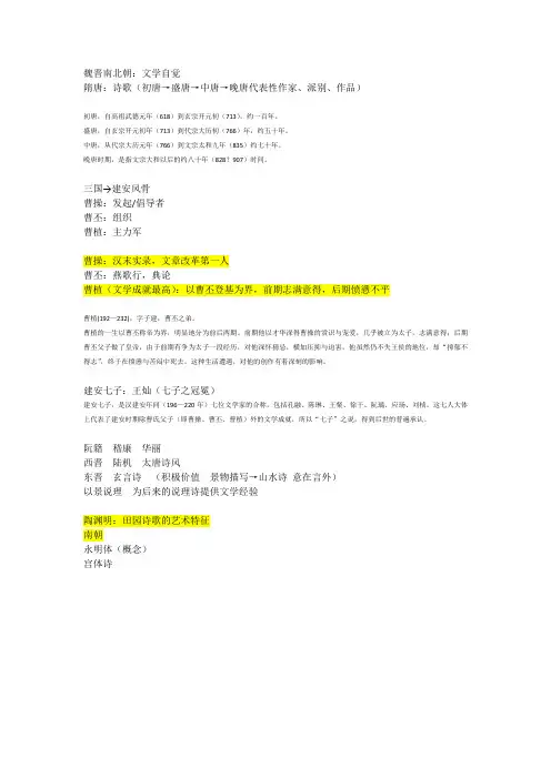 古代文学期末考提纲
