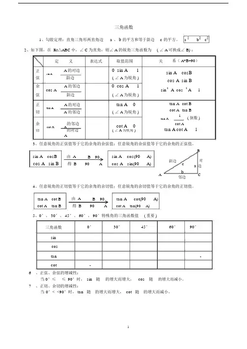 (完整版)初中三角函数知识点总结.docx