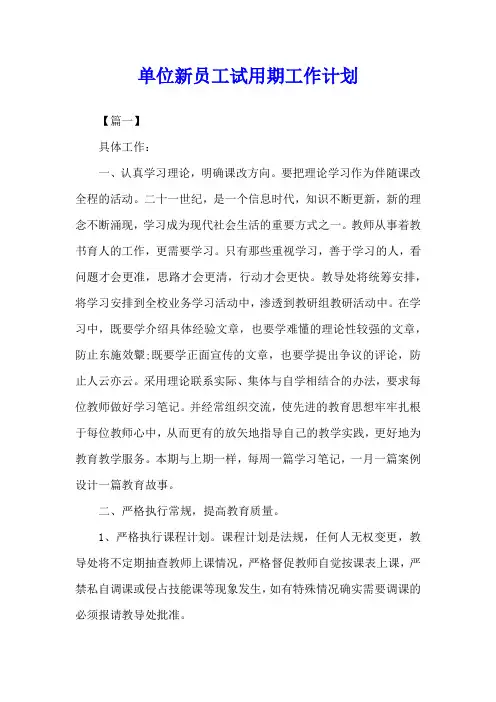 单位新员工试用期工作计划