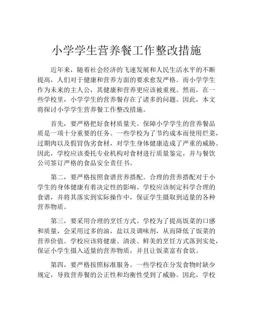 小学学生营养餐工作整改措施