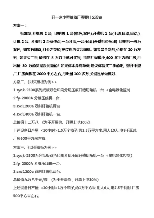 开一家小型纸箱厂需要什么设备