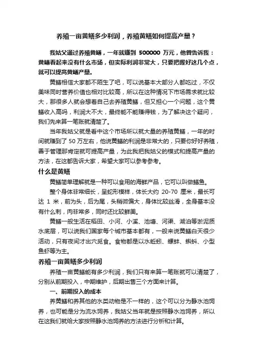 养殖一亩黄鳝多少利润，养殖黄鳝如何提高产量？