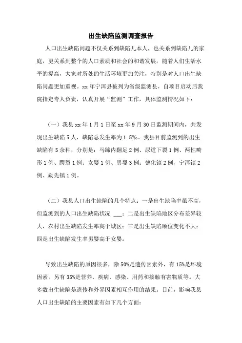 2020年出生缺陷监测调查报告