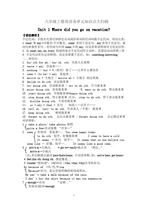 新人教版英语八年级上册各单元知识点总结归纳