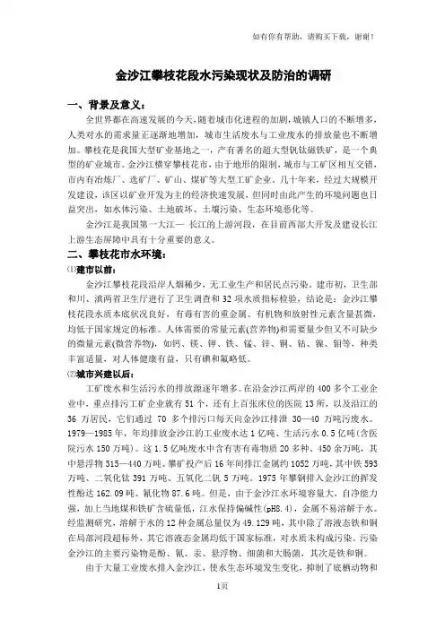 金沙江攀枝花段水污染现状及防治的调研
