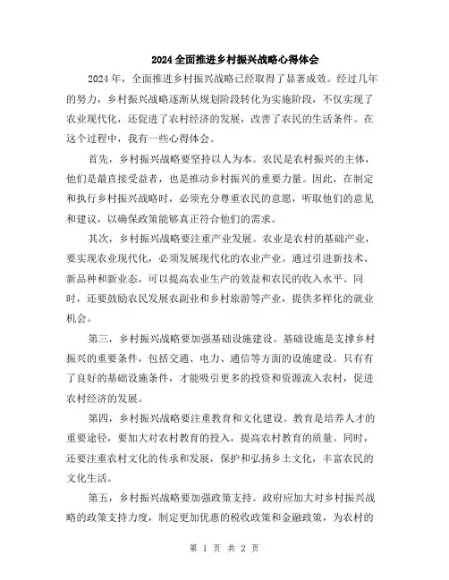 2024全面推进乡村振兴战略心得体会