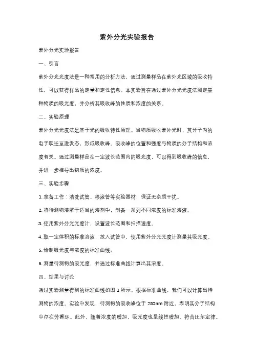 紫外分光实验报告