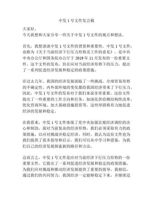 中发1号文件发言稿