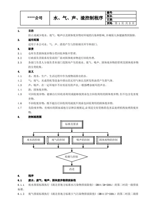 水、 气  、声、  渣控制程序