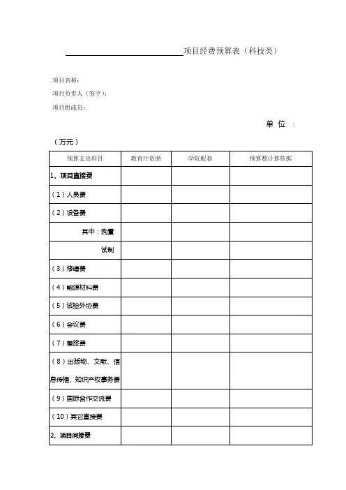 项目经费预算表(科技类)