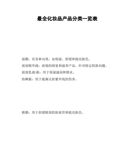 最全化妆品产品分类一览表