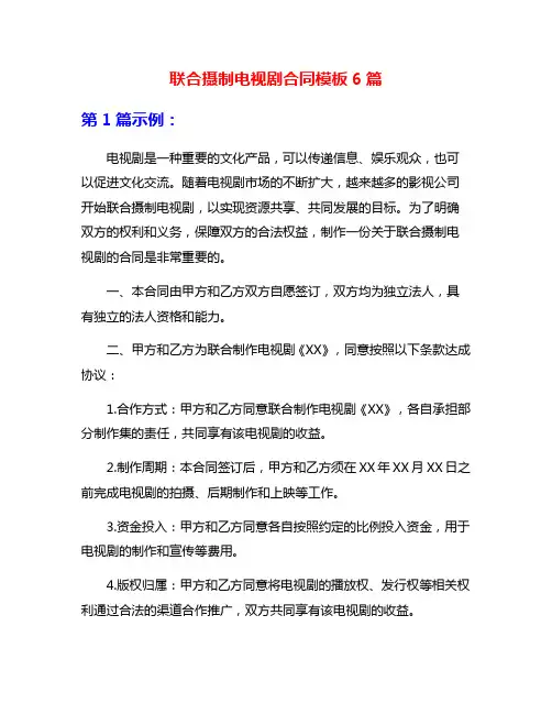 联合摄制电视剧合同模板6篇