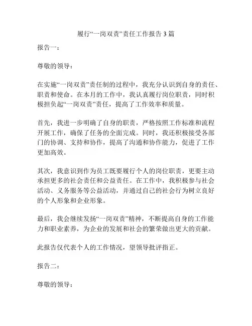 履行“一岗双责”责任工作报告3篇
