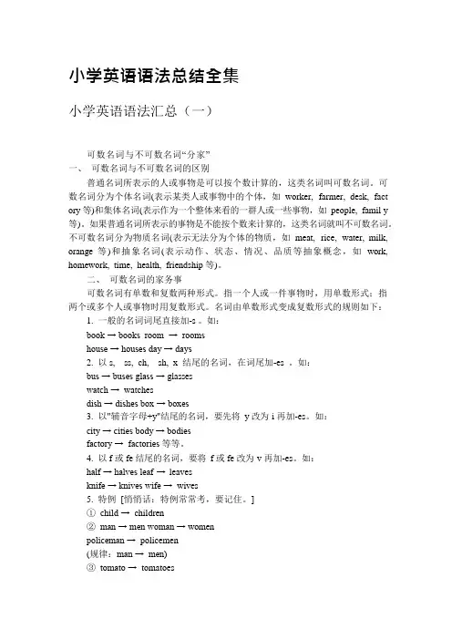 (完整版)小学英语语法总结全集(可编辑修改word版)
