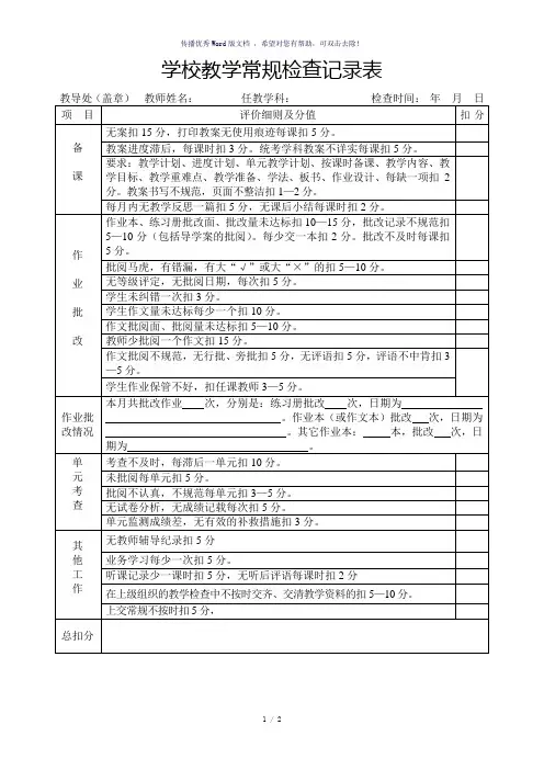 教学常规检查记录表-参考模板