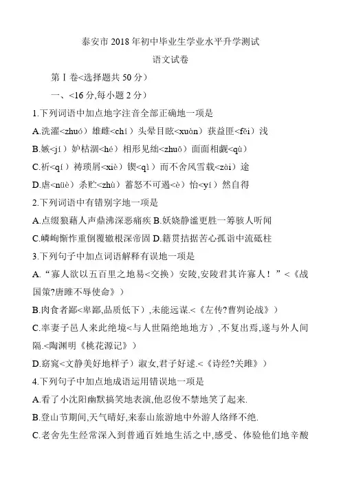 泰安市中考语文习题