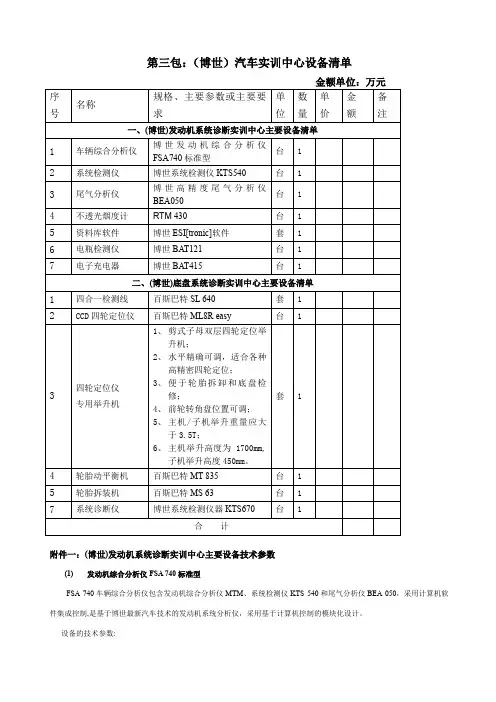 第三包(博世)汽车实训中心设备清单