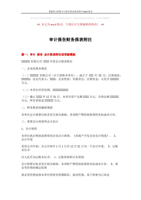 【最新文档】审计报告财务报表附注word版本 (16页)