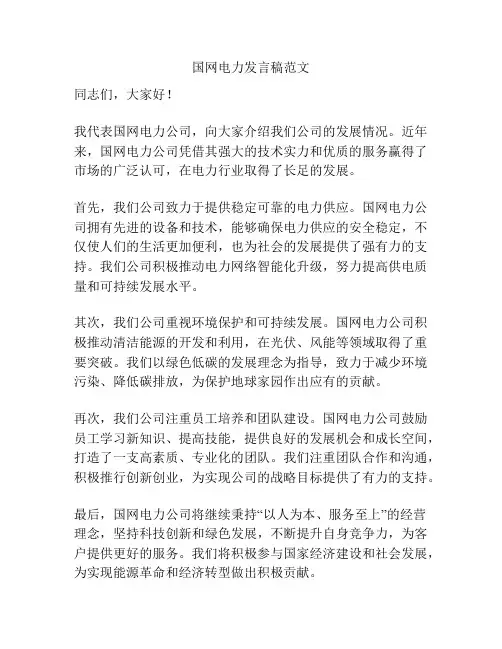 国网电力发言稿范文