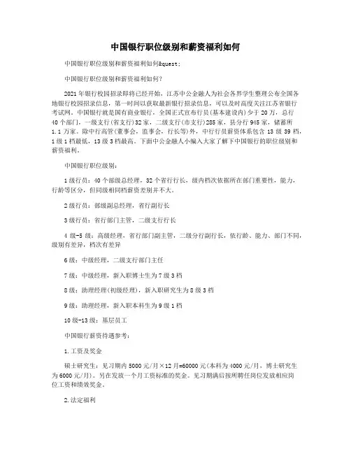 中国银行职位级别和薪资福利如何