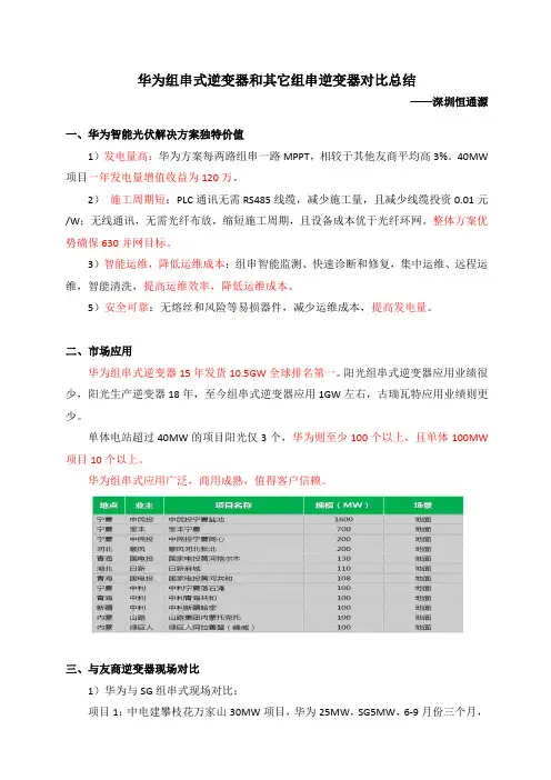 华为组串式逆变器和其它组串逆变器对比总结