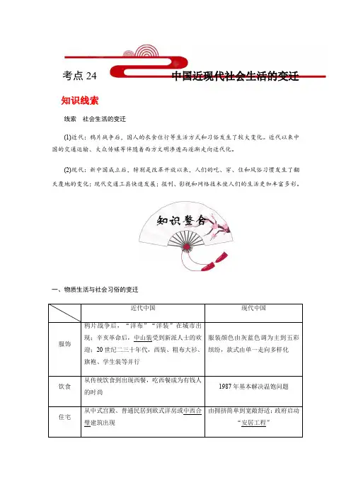 考点24中国近现代社会生活的变迁(过知识)-2021年高考历史一轮复习