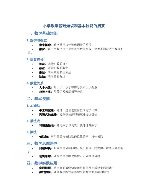 小学数学基础知识和基本技能的摘要