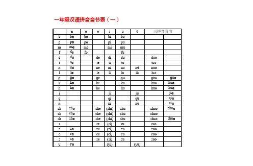 一年级汉语拼音音节练习表