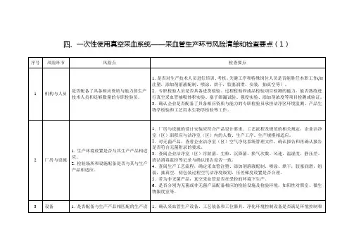 四、一次性使用真空采血系统——采血管生产环节风险清单和检查要点