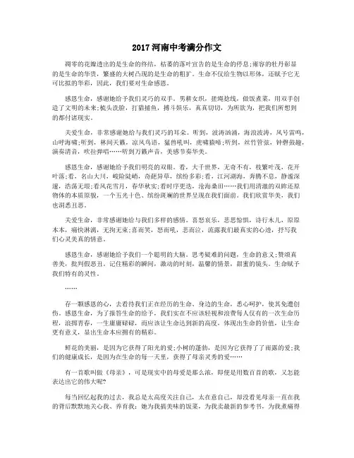 2017河南中考满分作文