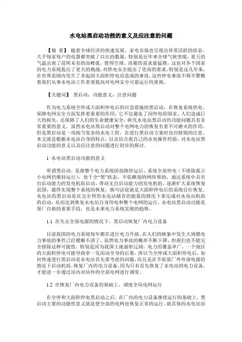 水电站黑启动功能的意义及应注意的问题