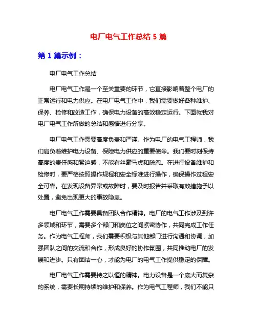 电厂电气工作总结5篇